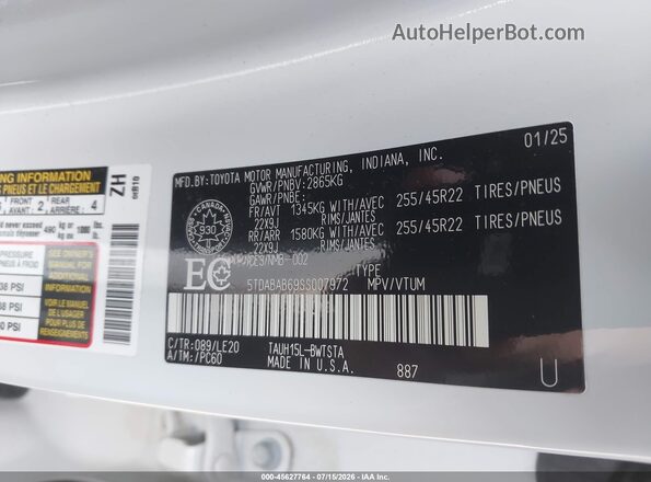 5TDABAB69SS007972 2025 LEXUS TX 500H White Вид підкапотного простору