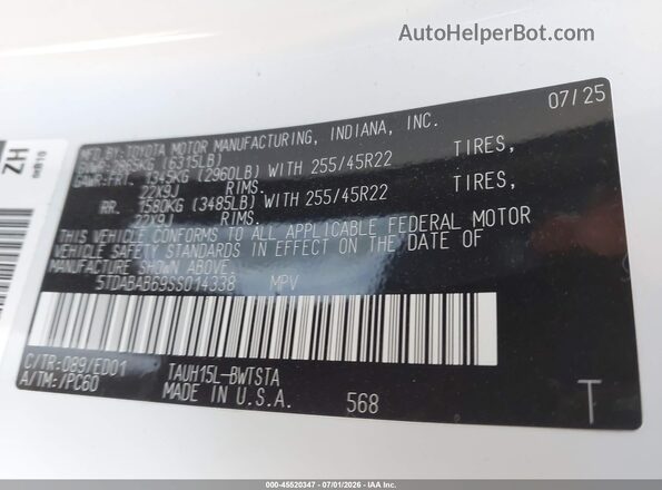 5TDABAB69SS014338 2025 LEXUS TX 500H White Вид підкапотного простору