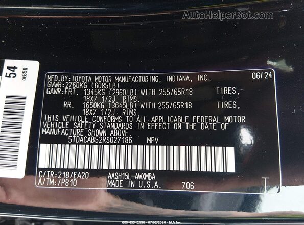 5TDACAB52RS027186 2024 TOYOTA GRAND HIGHLANDER Black ძრავის განყოფილების ხედი