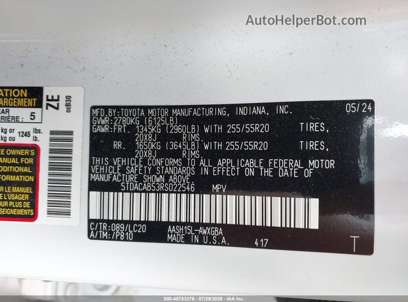 5TDACAB53RS022546 2024 TOYOTA GRAND HIGHLANDER Белый Вид подкапотного пространства