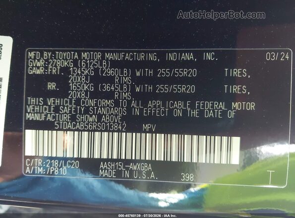 5TDACAB56RS013842 2024 TOYOTA GRAND HIGHLANDER Черный Вид подкапотного пространства