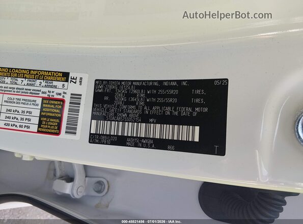 5TDACAB57SS052154 2025 TOYOTA GRAND HIGHLANDER White Vista del compartimento del motor