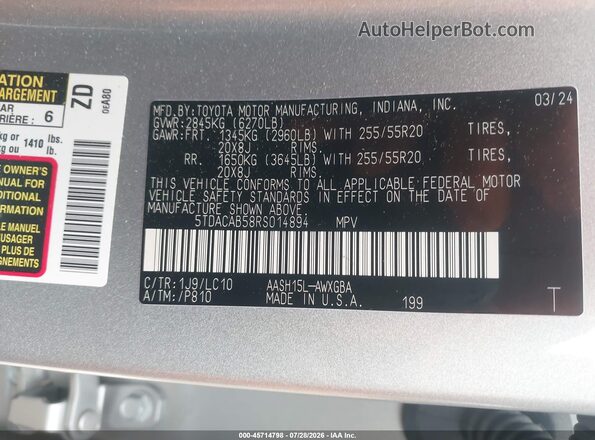 5TDACAB58RS014894 2024 TOYOTA GRAND HIGHLANDER Silver Շարժիչի բաժամունքի տեսք