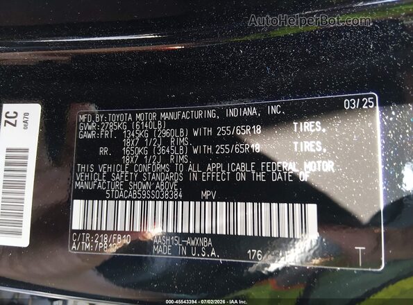 5TDACAB59SS038384 2025 TOYOTA GRAND HIGHLANDER Black Vista del compartimento del motor