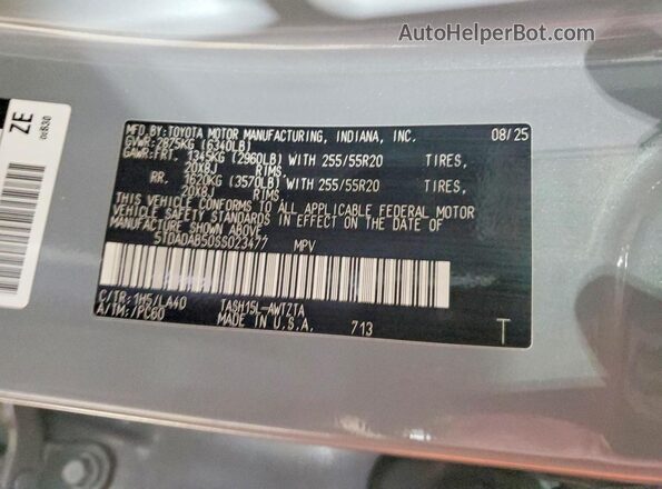 5TDADAB50SS023477 2025 TOYOTA GRAND Gray Панорамний вид салону 360°