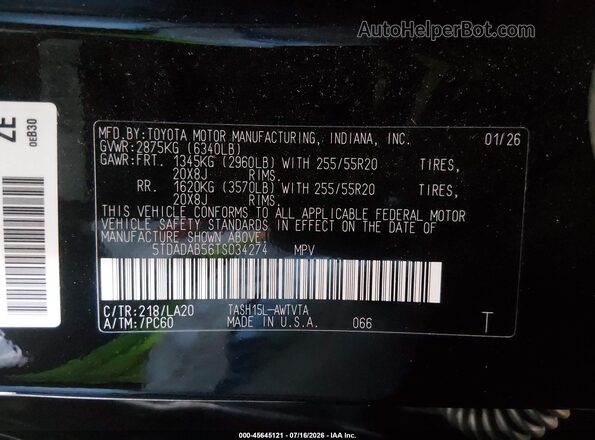 5TDADAB56TS034274 2026 TOYOTA GRAND HIGHLANDER HYBRID Black Engine compartment view