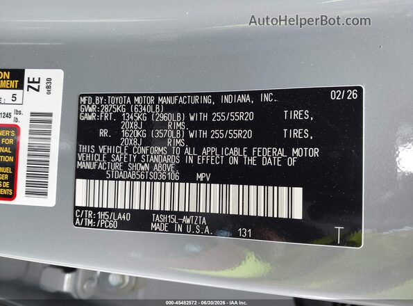 5TDADAB56TS036106 2026 TOYOTA GRAND HIGHLANDER HYBRID Pewter Շարժիչի բաժամունքի տեսք