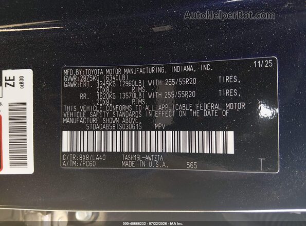 5TDADAB58TS030615 2026 TOYOTA GRAND HIGHLANDER HYBRID Black Vista del compartimento del motor
