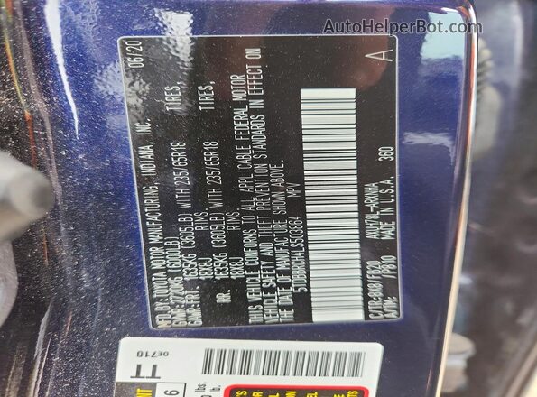 5TDBBRCH4LS503864 2020 TOYOTA HIGHLANDER Blue Вид наклейки з VIN-кодом