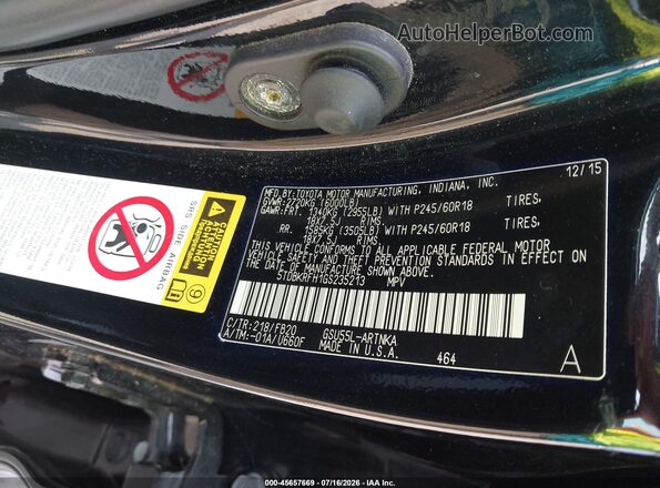 5TDBKRFH1GS235213 2016 TOYOTA HIGHLANDER Black Շարժիչի բաժամունքի տեսք