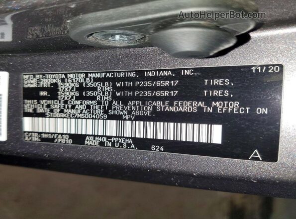 5TDBRKEC7MS004059 2021 TOYOTA SIENNA Gray VIN sticker view