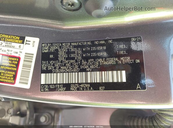 5TDBZRBH2MS548607 2021 TOYOTA HIGHLANDER Gray ძრავის განყოფილების ხედი