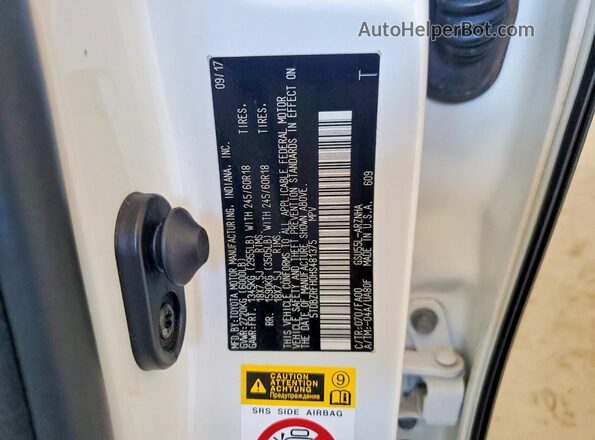 5TDBZRFH0HS481375 2017 TOYOTA HIGHLANDER White Vista de la etiqueta del VIN