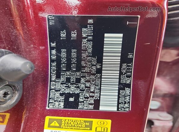 5TDBZRFH0JS800148 2018 TOYOTA HIGHLANDER Burgundy Widok naklejki z numerem VIN