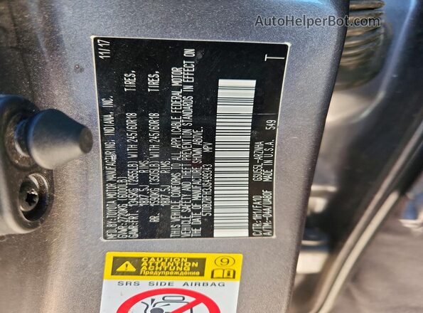 5TDBZRFH3JS499343 2018 TOYOTA HIGHLANDER Gray VIN կոդի պիտակի տեսք