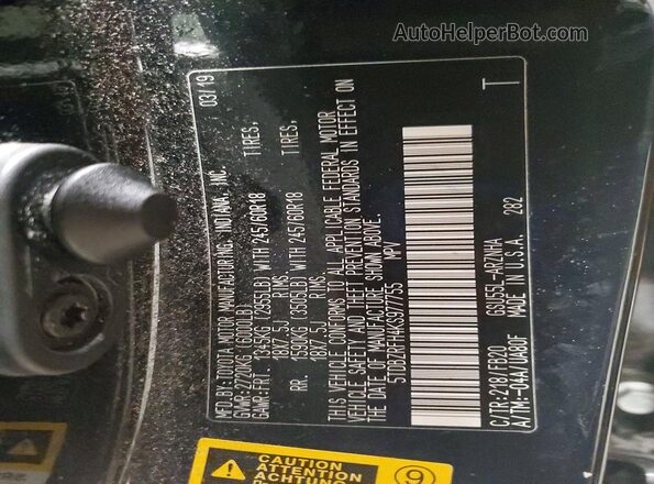 5TDBZRFH4KS977755 2019 TOYOTA HIGHLANDER Black VIN კოდის სტიკერის ხედი