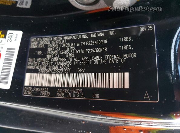 5TDCSKFC2SS201631 2025 TOYOTA SIENNA Black VIN კოდის სტიკერის ხედი