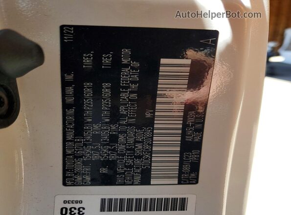 5TDCSKFC8PS078845 2023 TOYOTA SIENNA White Панорамний вид салону 360°