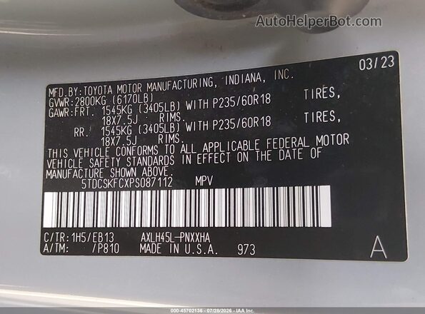 5TDCSKFCXPS087112 2023 TOYOTA SIENNA Silver ძრავის განყოფილების ხედი