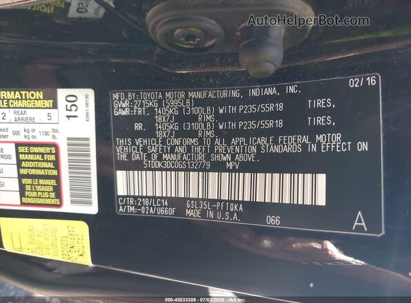 5TDDK3DC0GS132779 2016 TOYOTA SIENNA Black Շարժիչի բաժամունքի տեսք