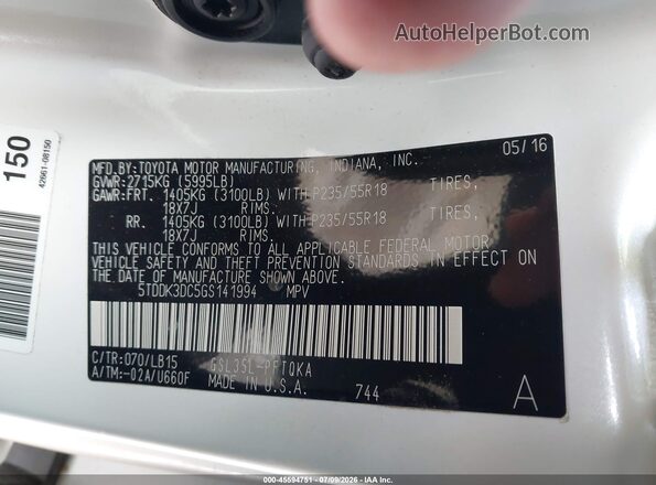 5TDDK3DC5GS141994 2016 TOYOTA SIENNA Белый Вид подкапотного пространства