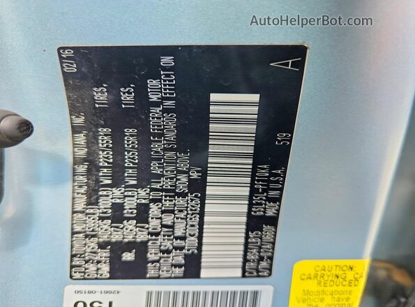 5TDDK3DCXGS132675 2016 TOYOTA SIENNA Blue Widok naklejki z numerem VIN