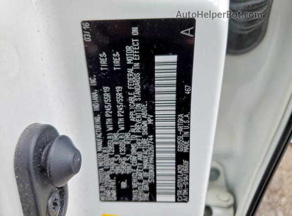 5TDDKRFH4GS267744 2016 TOYOTA HIGHLANDER White VIN sticker view