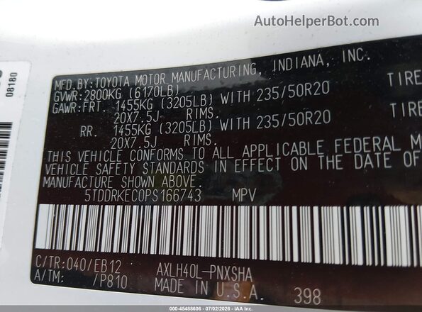 5TDDRKEC0PS166743 2023 TOYOTA SIENNA White Շարժիչի բաժամունքի տեսք