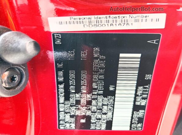 5TDDRKEC3PS159432 2023 TOYOTA SIENNA Red VIN კოდის სტიკერის ხედი