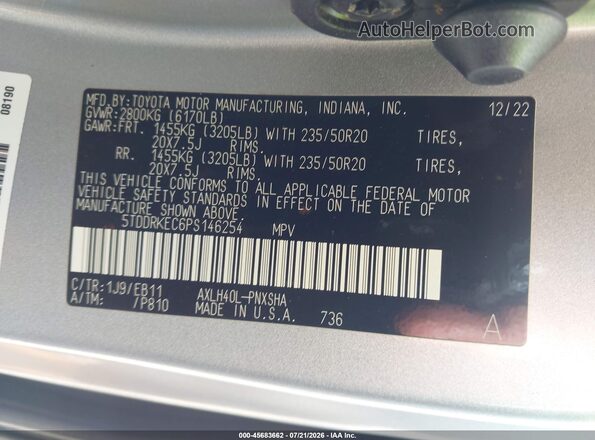 5TDDRKEC6PS146254 2023 TOYOTA SIENNA Серебряный Вид подкапотного пространства