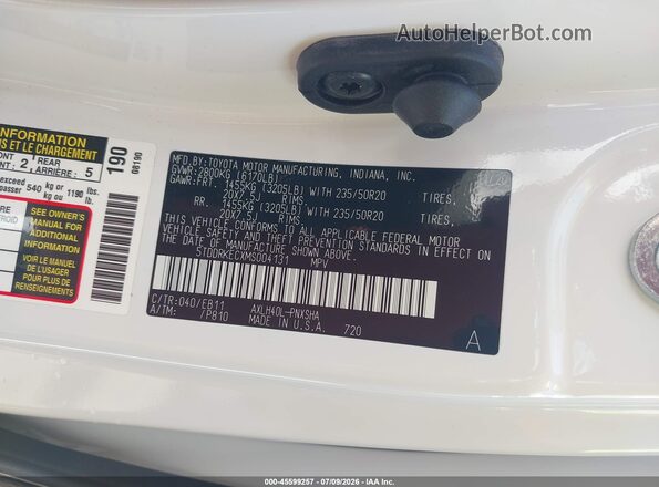 5TDDRKECXMS004131 2021 TOYOTA SIENNA Белый Вид подкапотного пространства