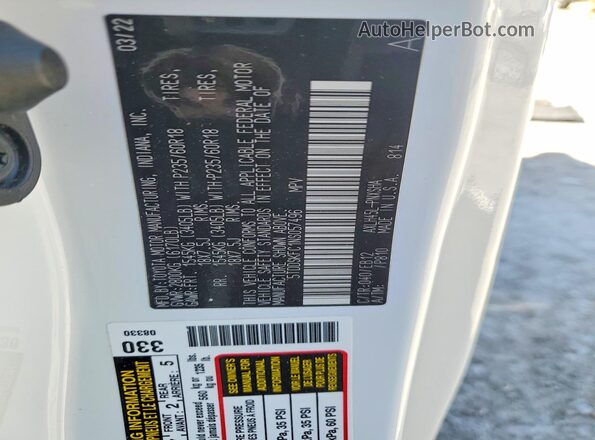 5TDDSKFC1NS057496 2022 TOYOTA SIENNA White Widok naklejki z numerem VIN