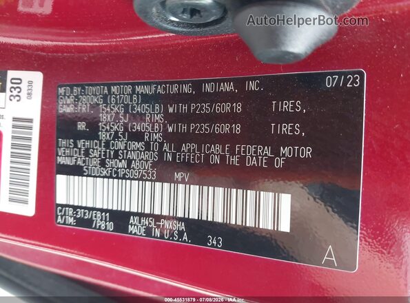 5TDDSKFC1PS097533 2023 TOYOTA SIENNA Красный Вид подкапотного пространства