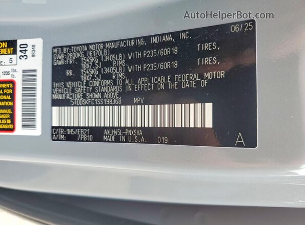 5TDDSKFC1SS198368 2025 TOYOTA SIENNA Silver Вид наклейки з VIN-кодом