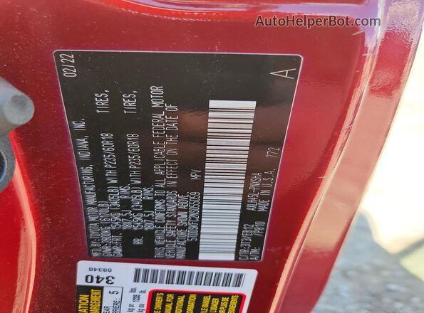 5TDDSKFC2NS055059 2022 TOYOTA SIENNA Burgundy Vista de la etiqueta del VIN