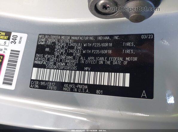 5TDDSKFC6PS085085 2023 TOYOTA SIENNA Gray Widok komory silnika