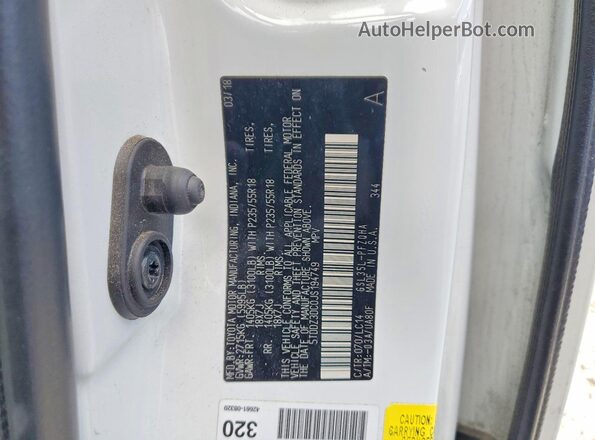 5TDDZ3DC0JS194749 2018 TOYOTA SIENNA White Widok naklejki z numerem VIN