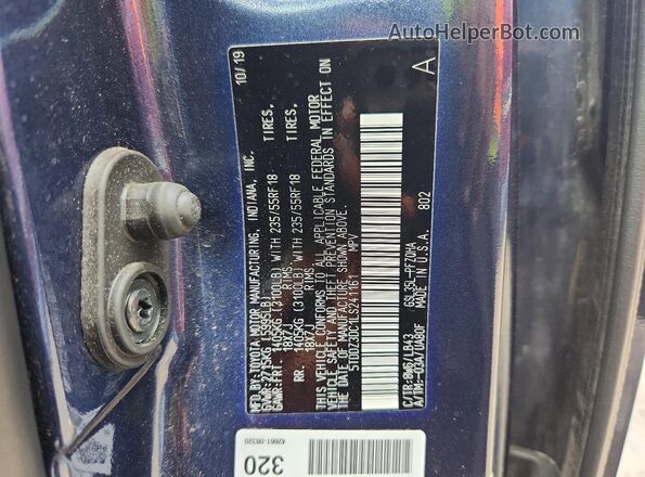 5TDDZ3DC1LS241161 2020 TOYOTA SIENNA Blue Vista de la etiqueta del VIN