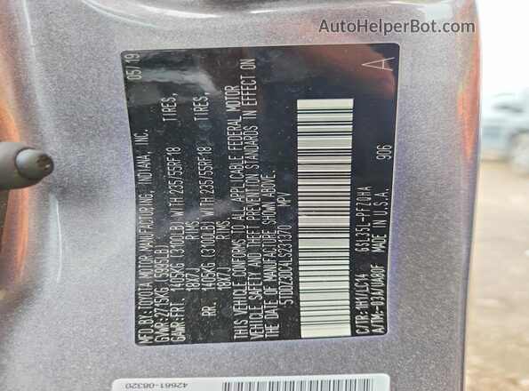 5TDDZ3DC4LS231370 2020 TOYOTA SIENNA Серый Вид подкапотного пространства