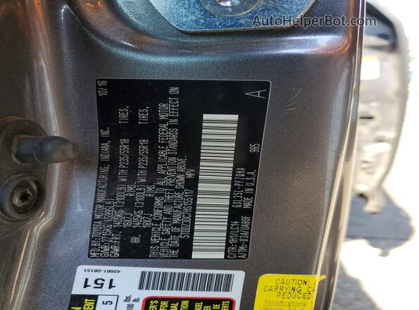 5TDDZ3DC7HS155117 2017 TOYOTA SIENNA Gray Widok naklejki z numerem VIN