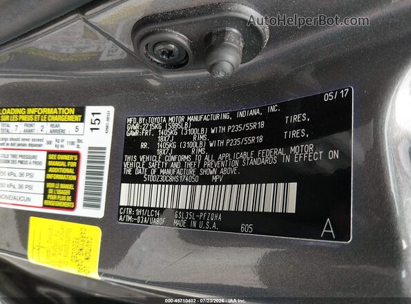 5TDDZ3DC8HS174050 2017 TOYOTA SIENNA Beige Widok komory silnika