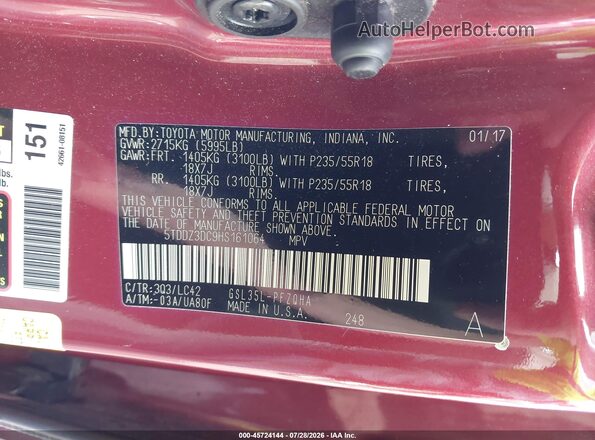 5TDDZ3DC9HS161064 2017 TOYOTA SIENNA Red Engine compartment view