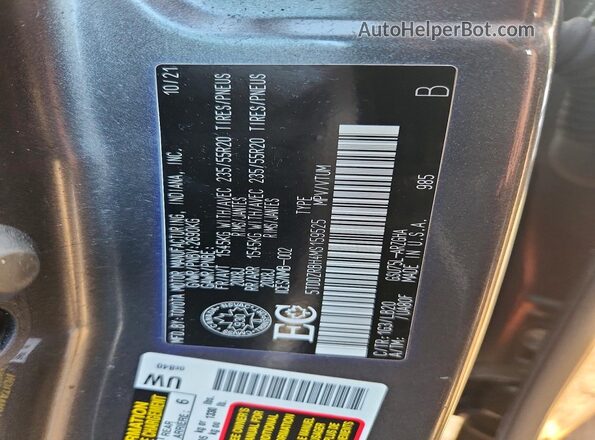 5TDDZRBH4MS159525 2021 TOYOTA HIGHLANDER Gray Widok naklejki z numerem VIN