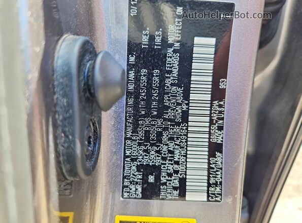 5TDDZRFH0JS491645 2018 TOYOTA HIGHLANDER Gray VIN կոդի պիտակի տեսք
