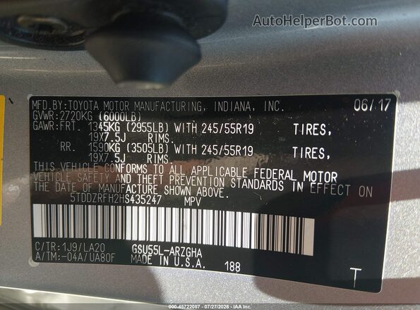 5TDDZRFH2HS435247 2017 TOYOTA HIGHLANDER Beige წინა ხედი