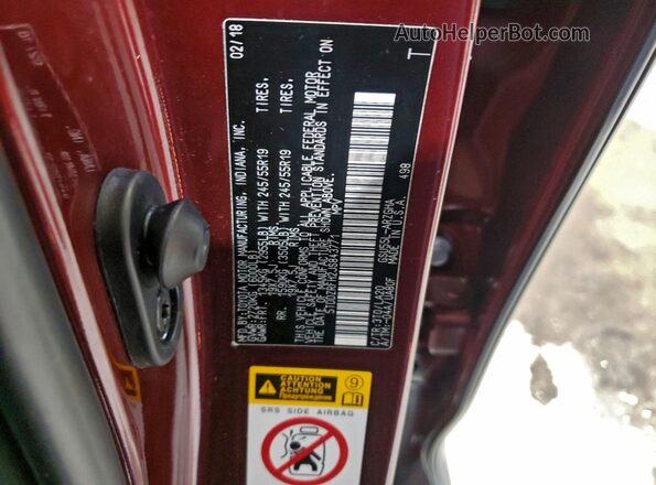 5TDDZRFH2JS843771 2018 TOYOTA HIGHLANDER Burgundy Widok naklejki z numerem VIN