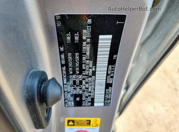 5TDDZRFH2KS927008 2019 TOYOTA HIGHLANDER Silver VIN sticker view