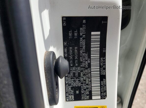 5TDDZRFH6JS861805 2018 TOYOTA HIGHLANDER White Vista de la etiqueta del VIN
