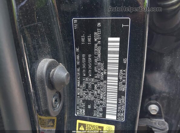 5TDDZRFH7KS939736 2019 TOYOTA HIGHLANDER Black Widok komory silnika