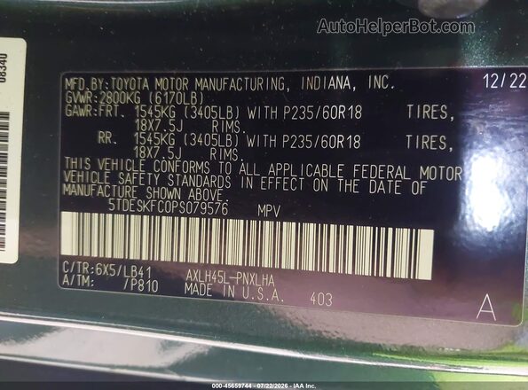5TDESKFC0PS079576 2023 TOYOTA SIENNA Green Engine compartment view